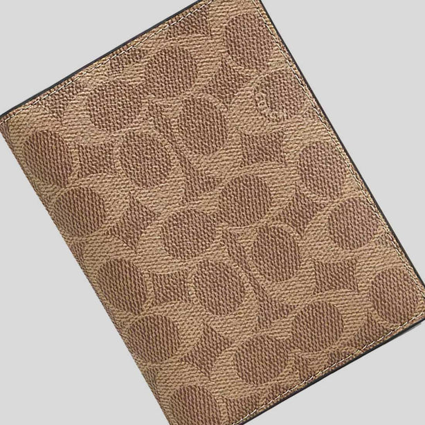 COACH Passport Card Case In Signature Canvas Tan/Black RS-CW170