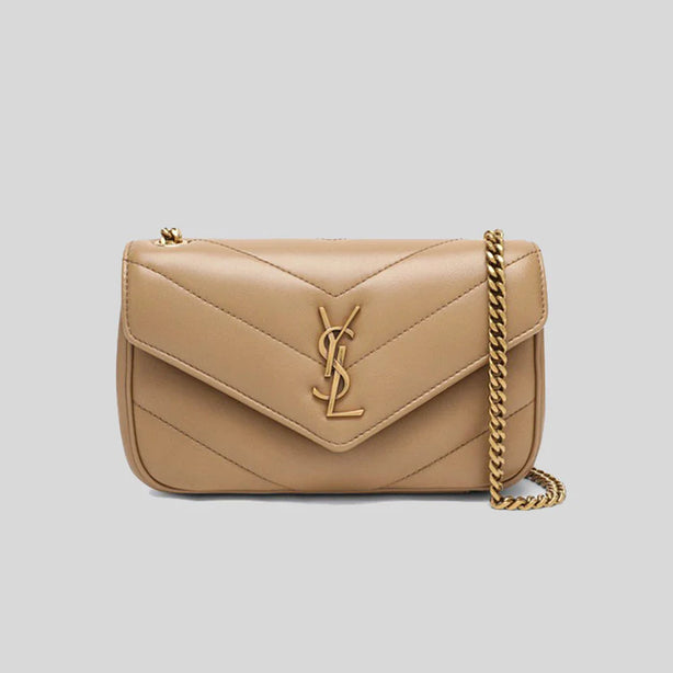 SAINT LAURENT YSL Loulou Mini Chain Bag In Quilted Lambskin Beige RS-821749AAEAX