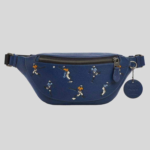 COACH Warren Mini Belt Bag With Baseball Print Deep Blue Multi RS-CAX43