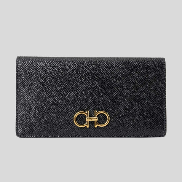 FERRAGAMO Gancini Continental Wallet Black RS-726510