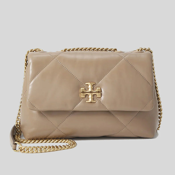 TORY BURCH Small Kira Diamond Quilt Convertible Shoulder Bag Taupe Oak RS-154706