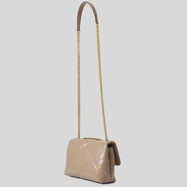 TORY BURCH Small Kira Diamond Quilt Convertible Shoulder Bag Taupe Oak RS-154706