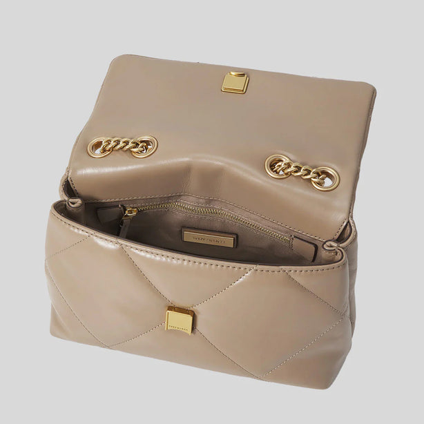 TORY BURCH Small Kira Diamond Quilt Convertible Shoulder Bag Taupe Oak RS-154706