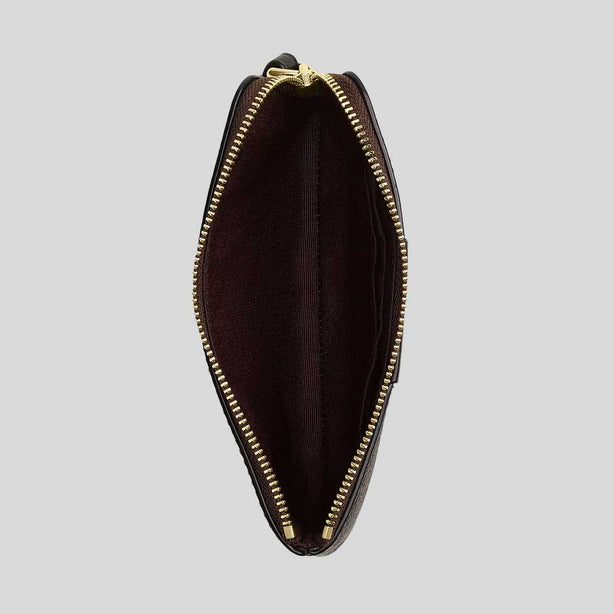 COACH Corner Zip Wristlet In Signature Canvas With Stripe Walnut/Black RS-CW854