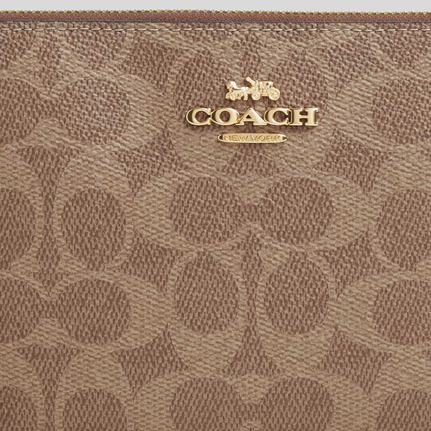 COACH Large Corner Zip Wristlet In Signature Canvas Tan/Brown RS-CZ277
