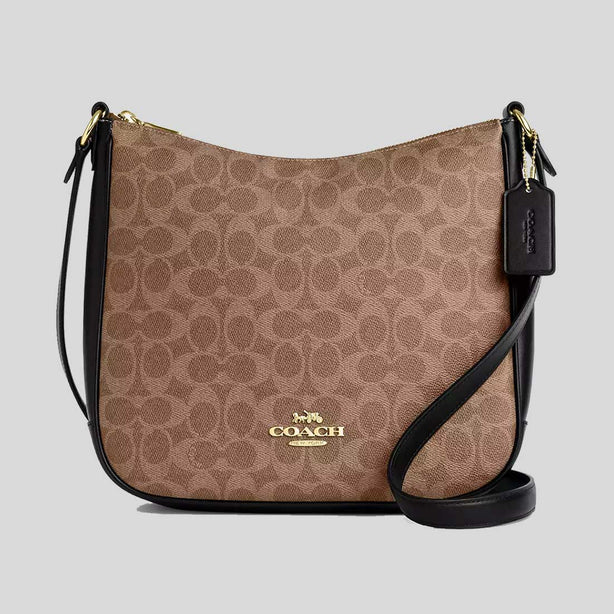 COACH Ellie File Bag In Signature Canvas Tan/Black RS-CZ177