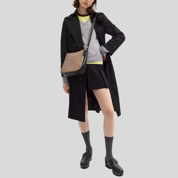 COACH Ellie File Bag In Signature Canvas Tan/Black RS-CZ177