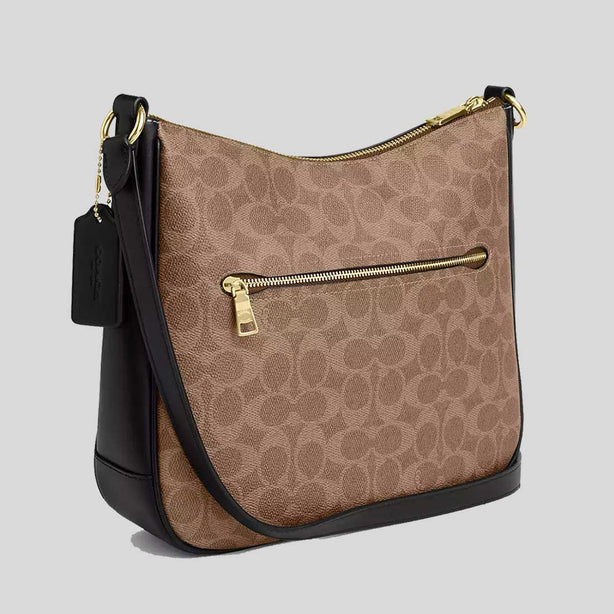 COACH Ellie File Bag In Signature Canvas Tan/Black RS-CZ177