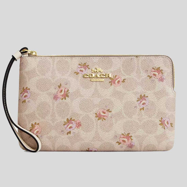 COACH Large Corner Zip Wristlet In Signature Canvas Sand Multi RS-CBA72