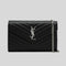 SAINT LAURENT YSL Matelasse Chain Wallet In Grain De Poudre Embossed Leather Black/Silver RS-377828BOW02
