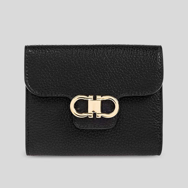 FERRAGAMO Gancini Compact Wallet Black RS-785777