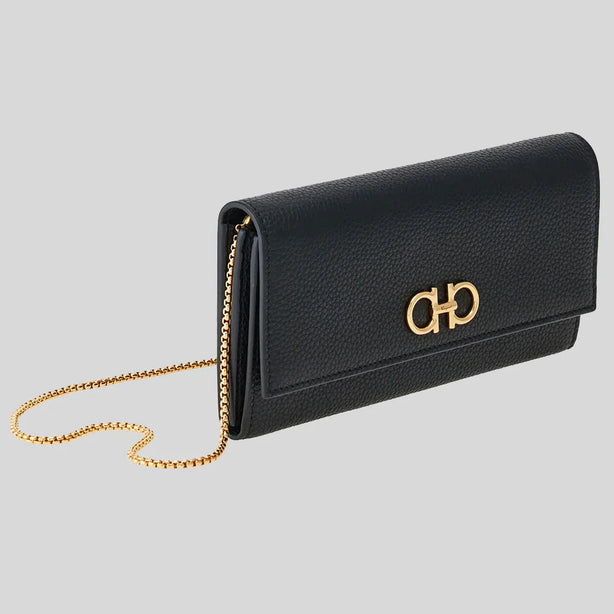 FERRAGAMO Gancini Wallet With Chain Black RS-0770374