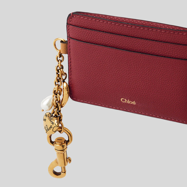 CHLOE Charms Card Holder In Grained Leather Brunet Red RS-CH25AP977Q12622