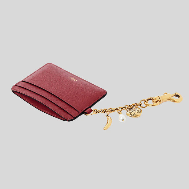CHLOE Charms Card Holder In Grained Leather Brunet Red RS-CH25AP977Q12622