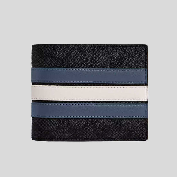 COACH 3 In 1 Wallet In Signature Canvas With Varsity Stripe Charcoal/Denim/Chalk RS-CW385