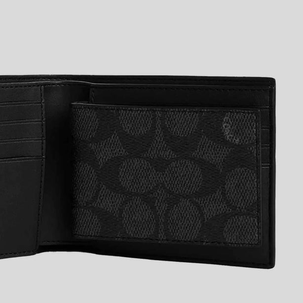 COACH 3 In 1 Wallet In Signature Canvas With Varsity Stripe Charcoal/Denim/Chalk RS-CW385