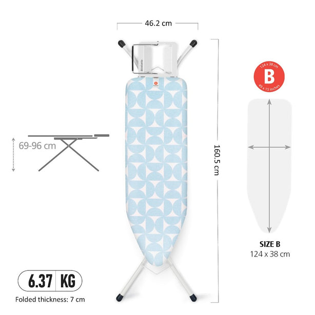 BRABANTIA Ironing Board B, 124x38 cm, Steam Iron Rest