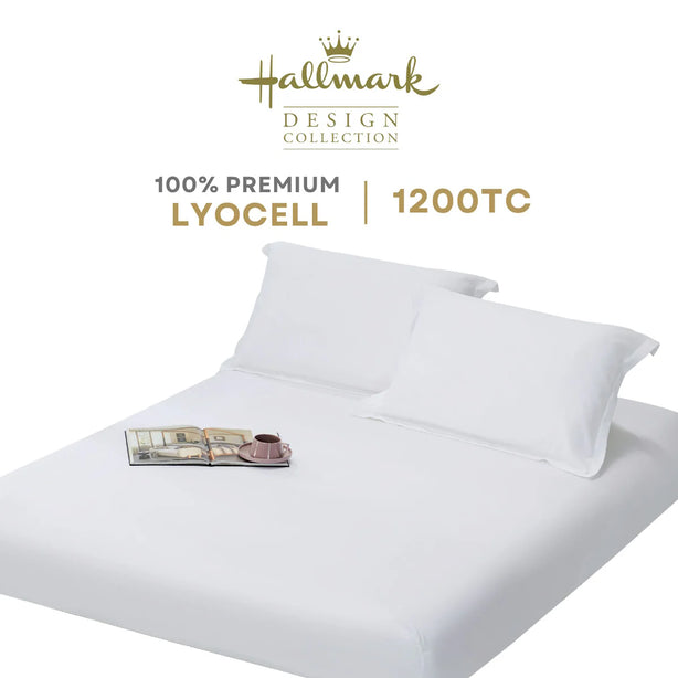 Hallmark Classix Smooth Lyocell 1200TC Plain Fitted Sheet Set - Snow