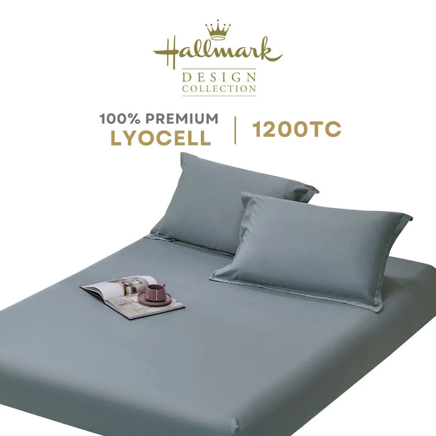 Hallmark Classix Smooth Lyocell 1200TC Plain Fitted Sheet Set - Grey