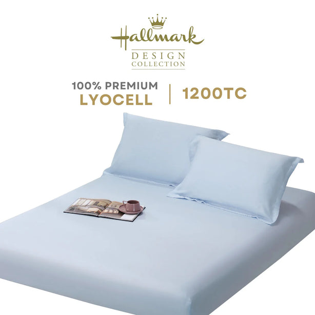 Hallmark Classix Smooth Lyocell 1200TC Plain Fitted Sheet Set - Sky Blue