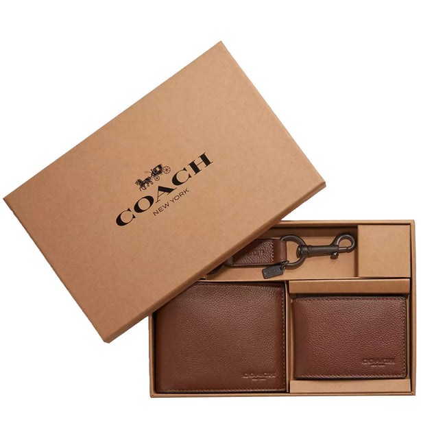 Coach Boxed 3 In 1 Wallet Gift Set in Dark Saddle CS433