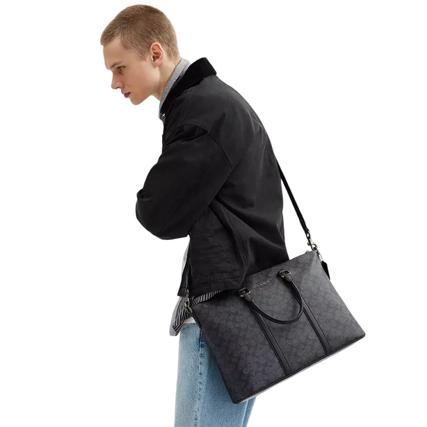 Coach Caleb Work Bag In Signature Canvas - Charcoal/ Black CY770
