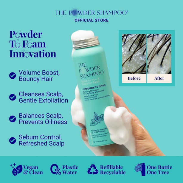 The Powder Shampoo Purifying & Regulating Foaming Powder Shampoo For Oily Scalp & Limp Hair 20g Sustainable, Vegan, Plastic-Free
