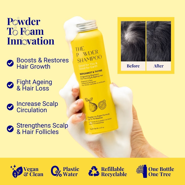 The Powder Shampoo - Invigorating & Stimulating Shampoo  (Thyme & Bergamot) 70g