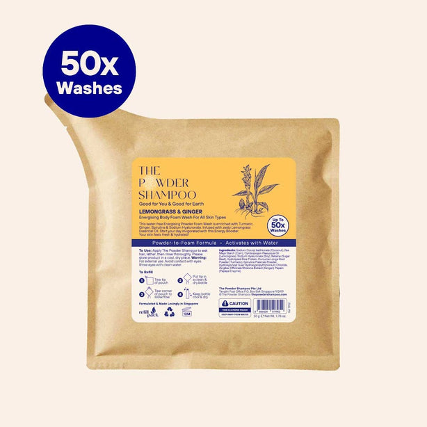 The Powder Shampoo - 50g Refill Pouch - Energising Day Body Foam Wash