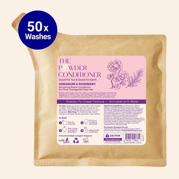 The Powder Shampoo - 50g Refill Pouch -Nourishing Repair Conditioner (Geranium & Rosemary)