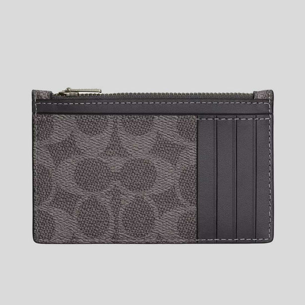 COACH Zip Card Case In Signature Canvas Grey/Charcoal RS-CV764