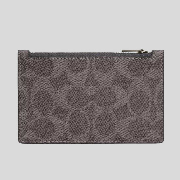COACH Zip Card Case In Signature Canvas Grey/Charcoal RS-CV764