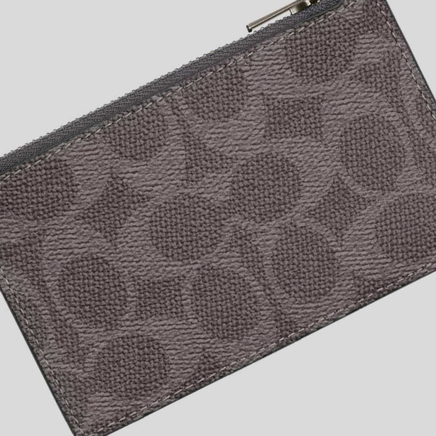 COACH Zip Card Case In Signature Canvas Grey/Charcoal RS-CV764