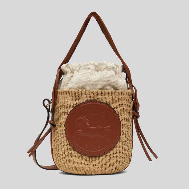 CHLOE Small Horse Medal Basket In Natural Fibers Sepia Brown RS-CHC25SS592O8227S