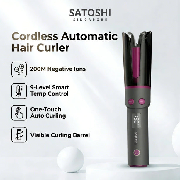 SATOSHI Auto Hair Curler Transparent Anti Scald Ionic Hair Care One Touch Wireless 自动卷发棒