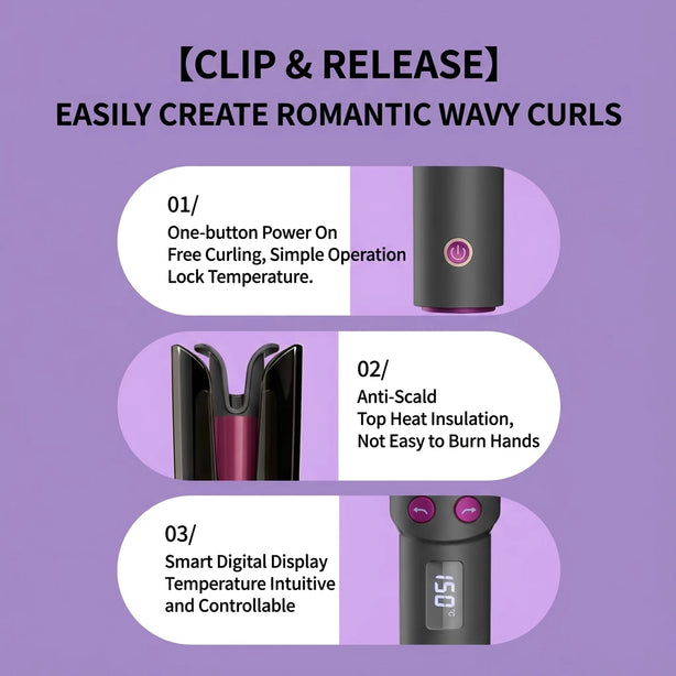 SATOSHI Auto Hair Curler Transparent Anti Scald Ionic Hair Care One Touch Wireless 自动卷发棒