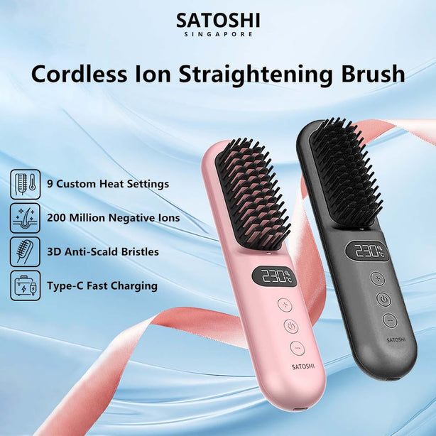SATOSHI Compact Anti-frizz Heated Comb Fast Heating Cordless Ionic Hair Straightening Brush Gift
