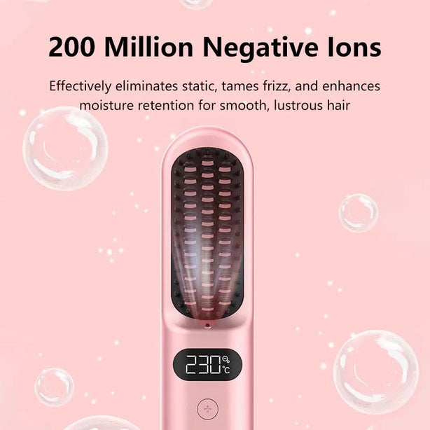 SATOSHI Compact Anti-frizz Heated Comb Fast Heating Cordless Ionic Hair Straightening Brush Gift