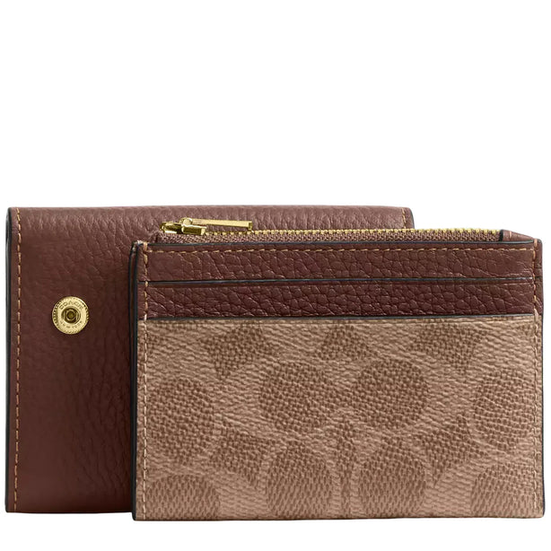 Coach Card Holder Wallet In Signature Canvas - Tan/ Brown CZ034