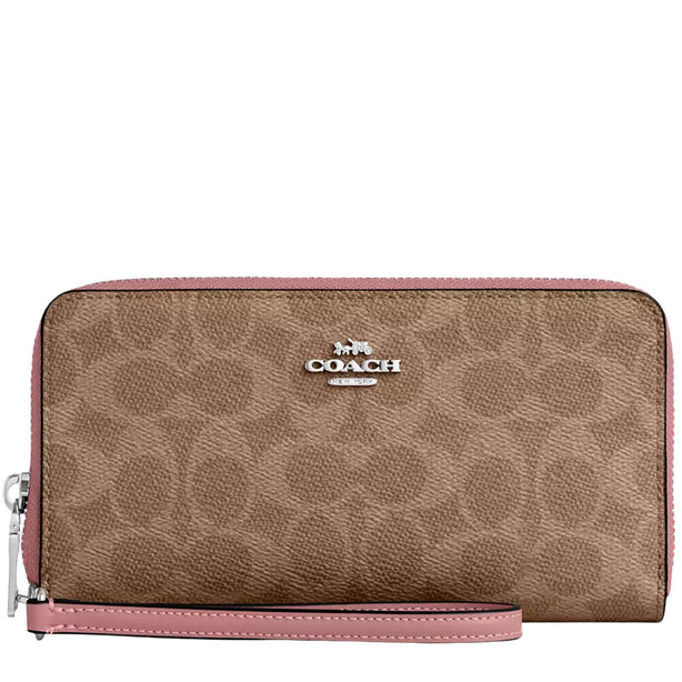 Coach Long Zip Around Wallet With Detachable Card Case In Signature Canvas - Tan/ Dusty Pink CBZ99