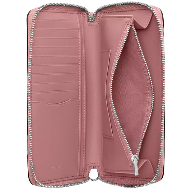 Coach Long Zip Around Wallet With Detachable Card Case In Signature Canvas - Tan/ Dusty Pink CBZ99