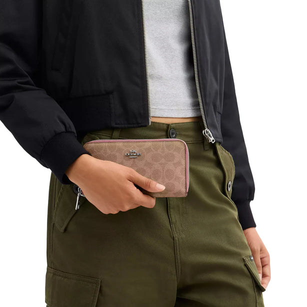 Coach Long Zip Around Wallet With Detachable Card Case In Signature Canvas - Tan/ Dusty Pink CBZ99