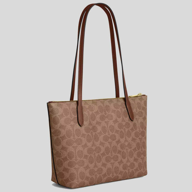 COACH Fiona Zip Tote Bag In Signature Canvas Tan/Brown RS-CBT18