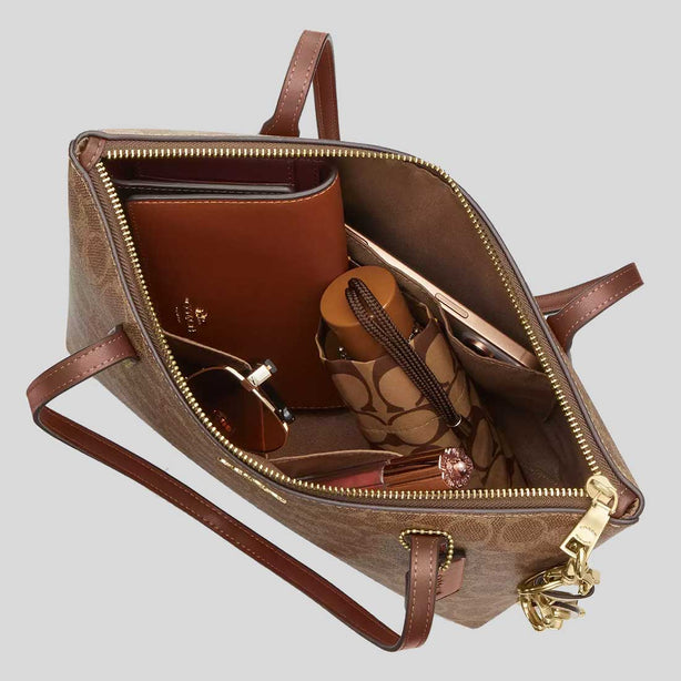 COACH Fiona Zip Tote Bag In Signature Canvas Tan/Brown RS-CBT18