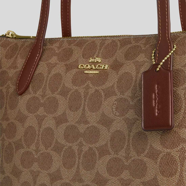 COACH Fiona Zip Tote Bag In Signature Canvas Tan/Brown RS-CBT18