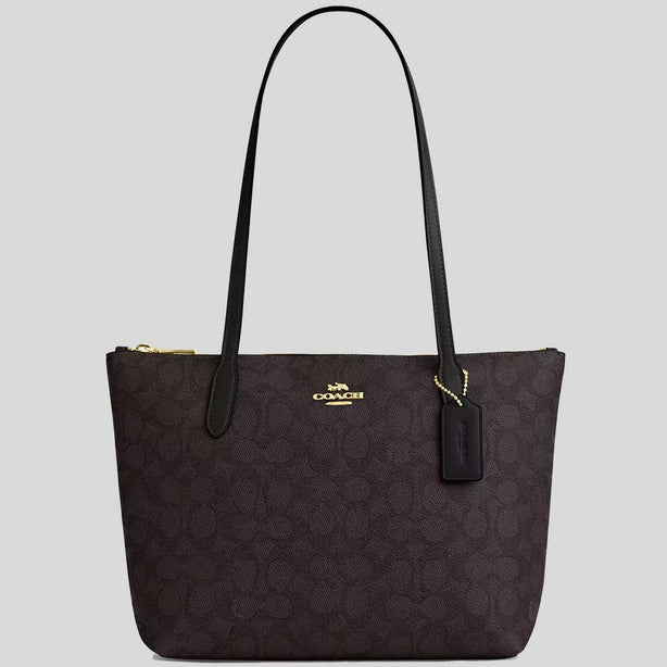 COACH Fiona Zip Tote Bag In Signature Canvas Walnut/Black RS-CBT18