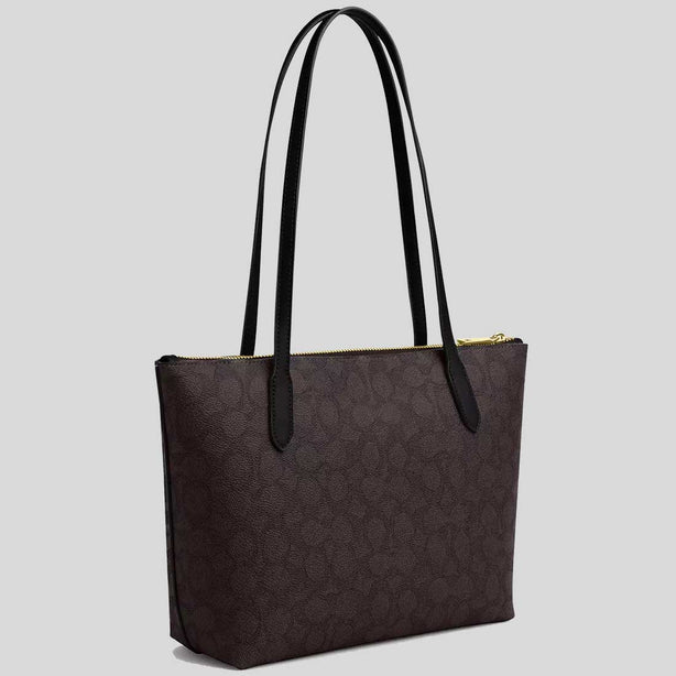 COACH Fiona Zip Tote Bag In Signature Canvas Walnut/Black RS-CBT18
