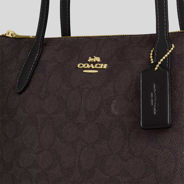 COACH Fiona Zip Tote Bag In Signature Canvas Walnut/Black RS-CBT18