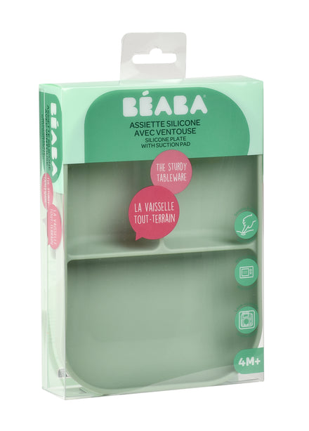 Beaba Silicone Suction Divided Plate - Sage Green