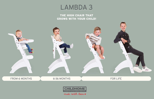 Childhome Lambda 3 Baby High Chair + Feeding Tray - Black
